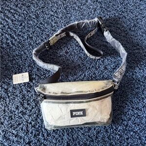 PINK Clear Vinyl Belt Bag in White